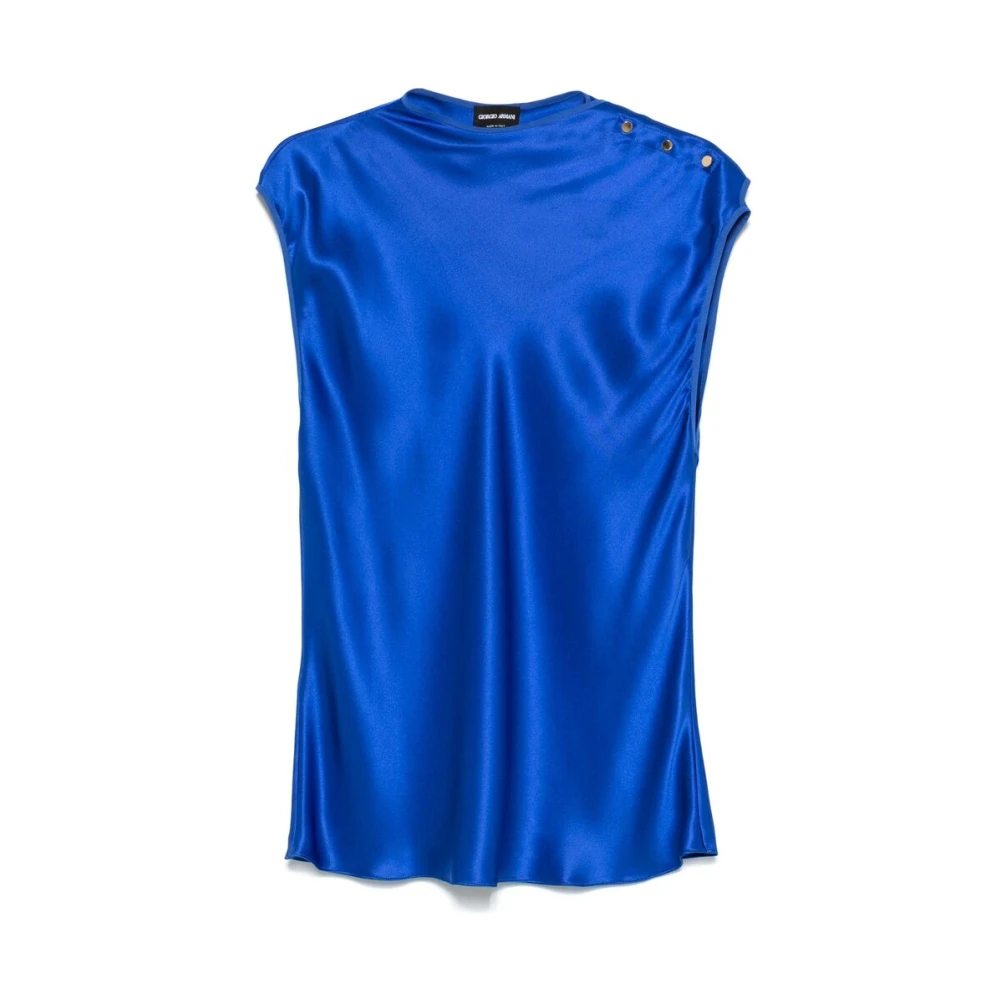 Giorgio Armani Blauwe Mouwloze Shirt met Drukknopen Blue Dames