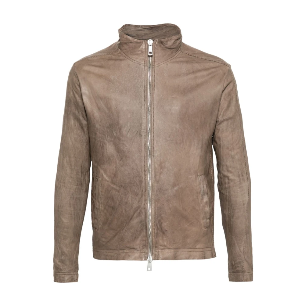 Giorgio Brato Beige Leren Jas met Hoge Kraag en Meerdere Zakken Beige Heren