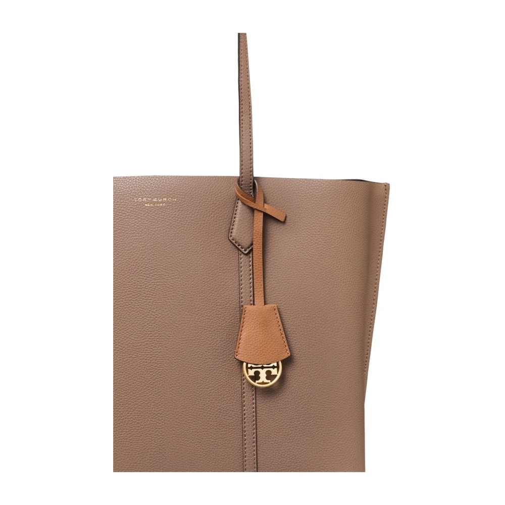 TORY BURCH Gestructureerde Leren Logo-Print Tote Tas Brown Dames