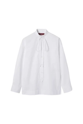 Vit Bomull Poplin Långärmad Topp