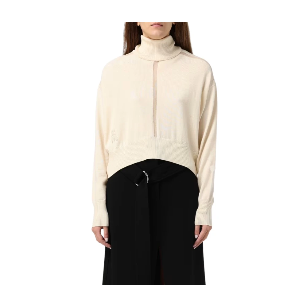 Patrizia Pepe Vrouw Wit Truien & Vesten Dames, L, Wol, Roll-Neck Panelled Jumper