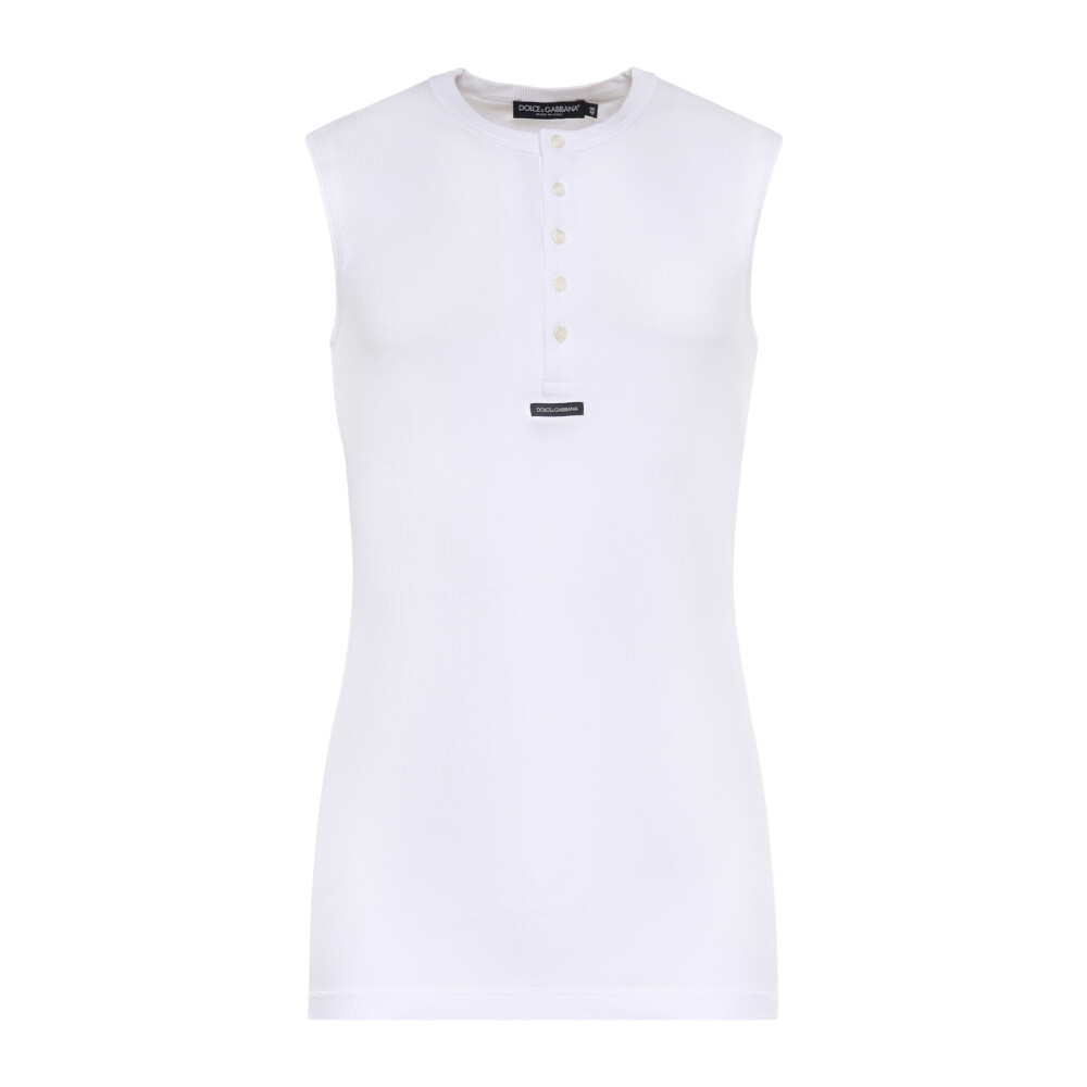 DOLCE & GABANNA tank top/ タンクトップ ブラックのメンズ ロゴプレート ファインリブ スリムフィット タンク