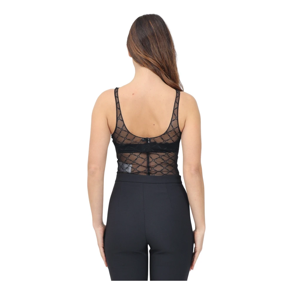 Elisabetta Franchi Zwart Jacquard Mesh Top Elegant Black Dames