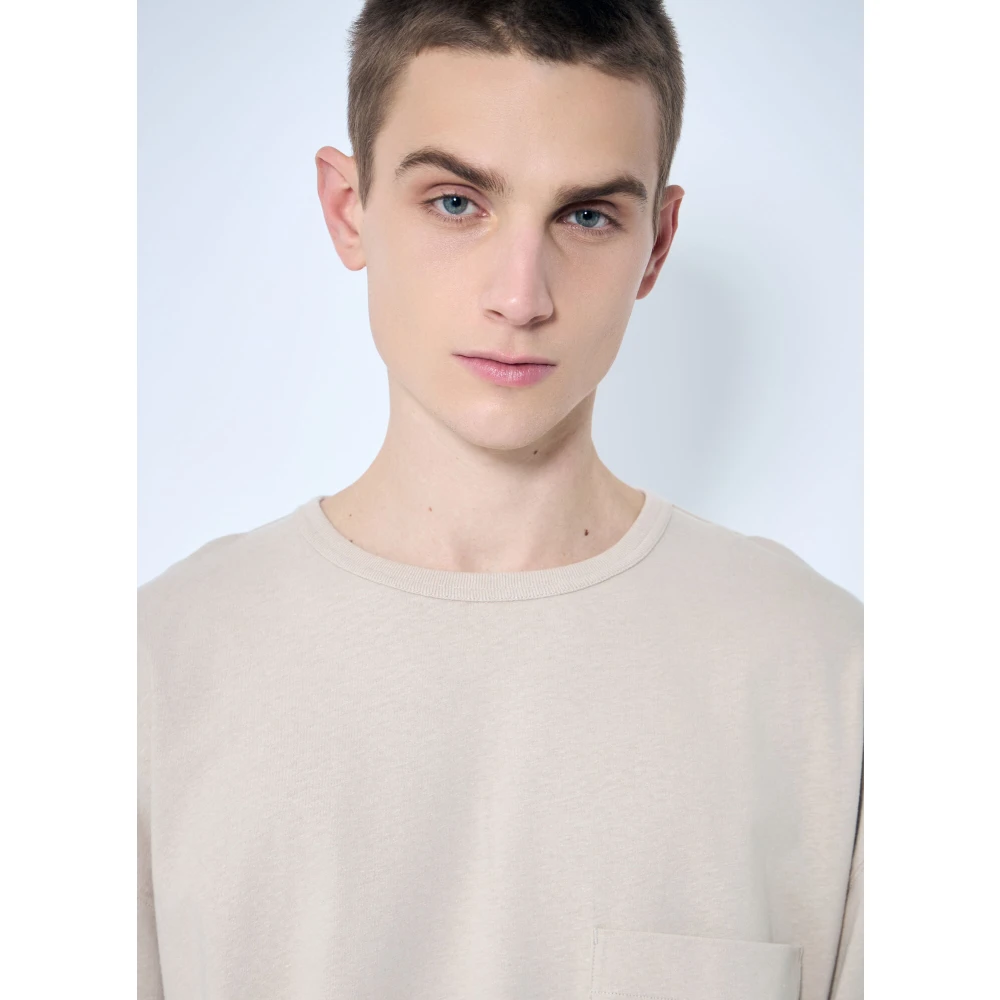 Lemaire Katoenen Ronde Hals Lange Mouw Zak T-shirt Beige Heren