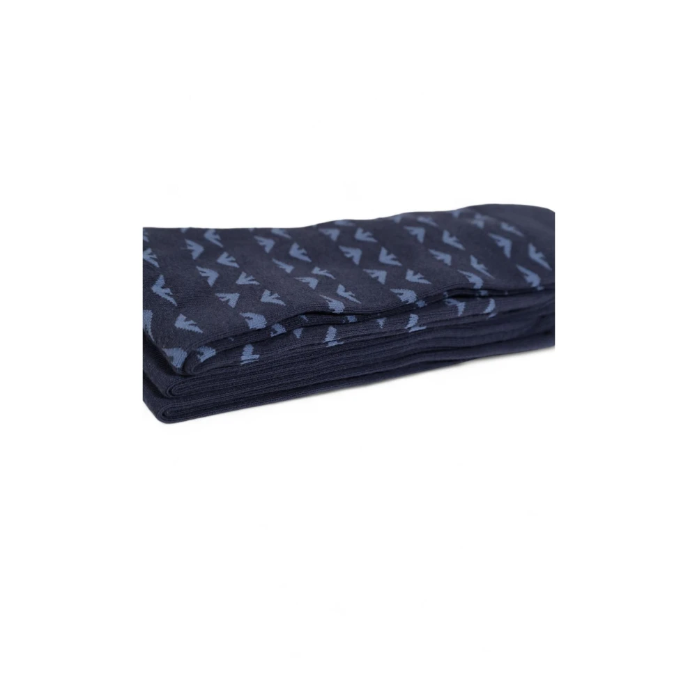 Emporio Armani Blauwe Katoenen Logo Crew Socks 3-Pack Blue Heren