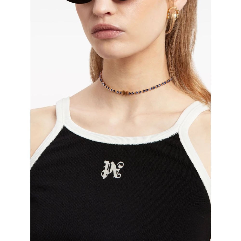 Palm Angels Zwarte mouwloze top met logo print Black Dames