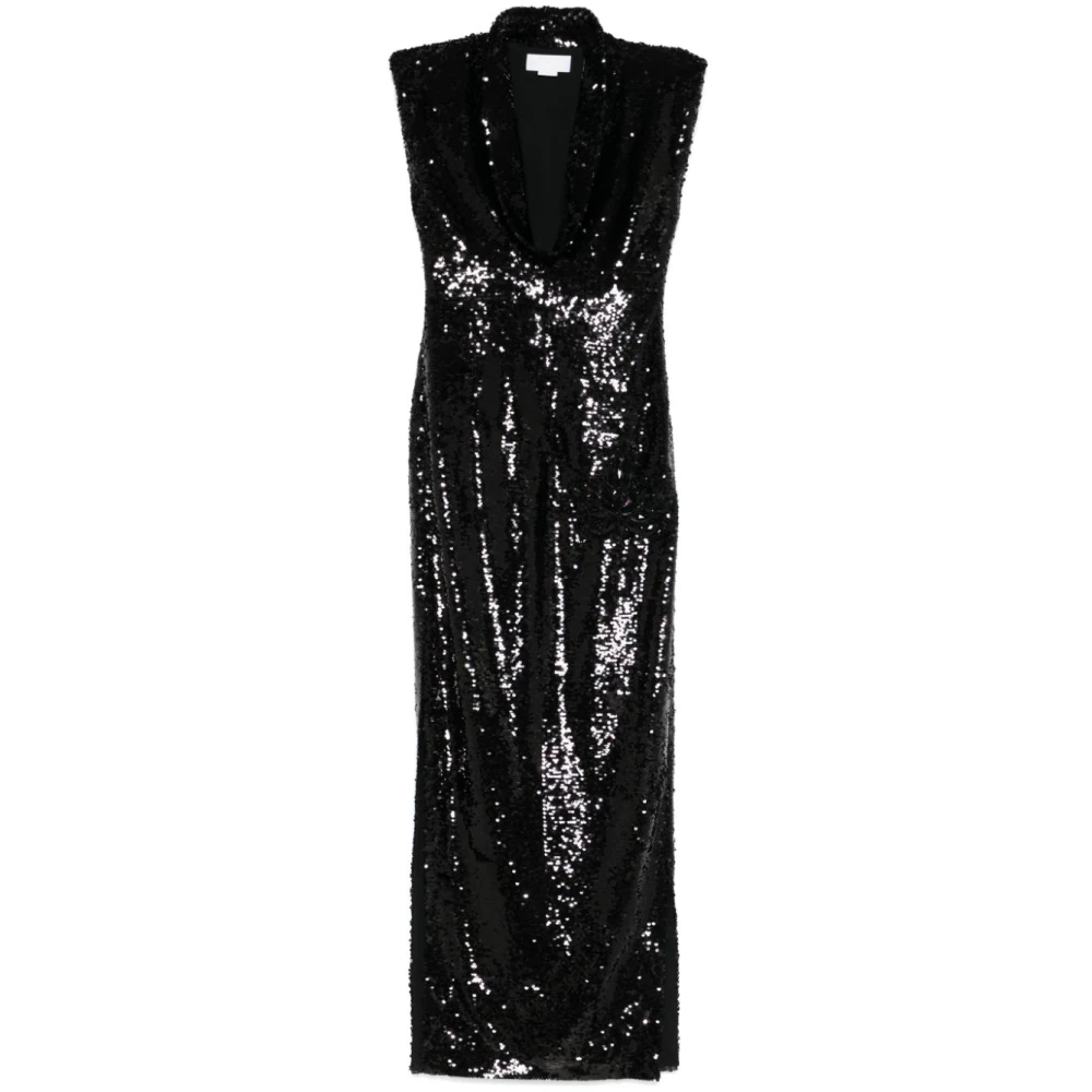 Genny Zwarte Pailletten Cowl Neck Jurk Black Dames
