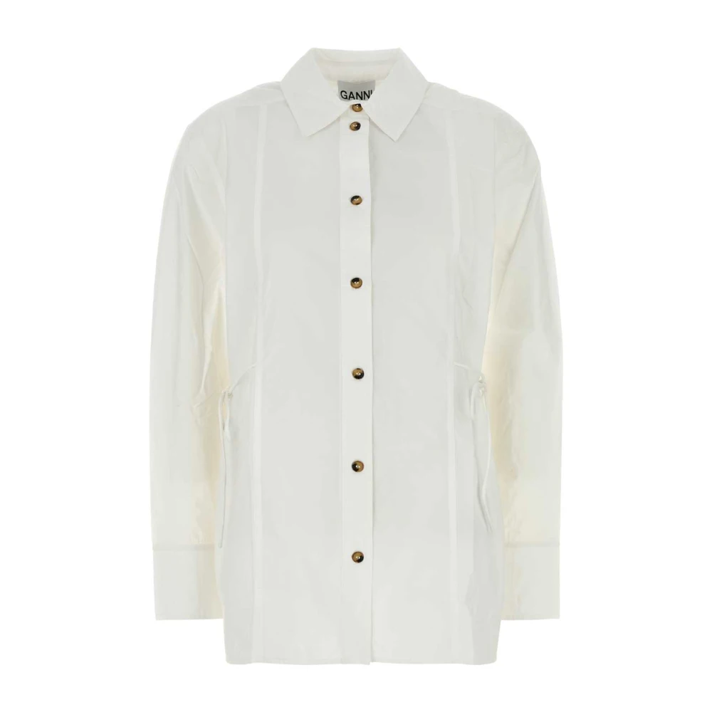 Ganni Witte Poplin Overhemd Klassieke Stijl White Dames