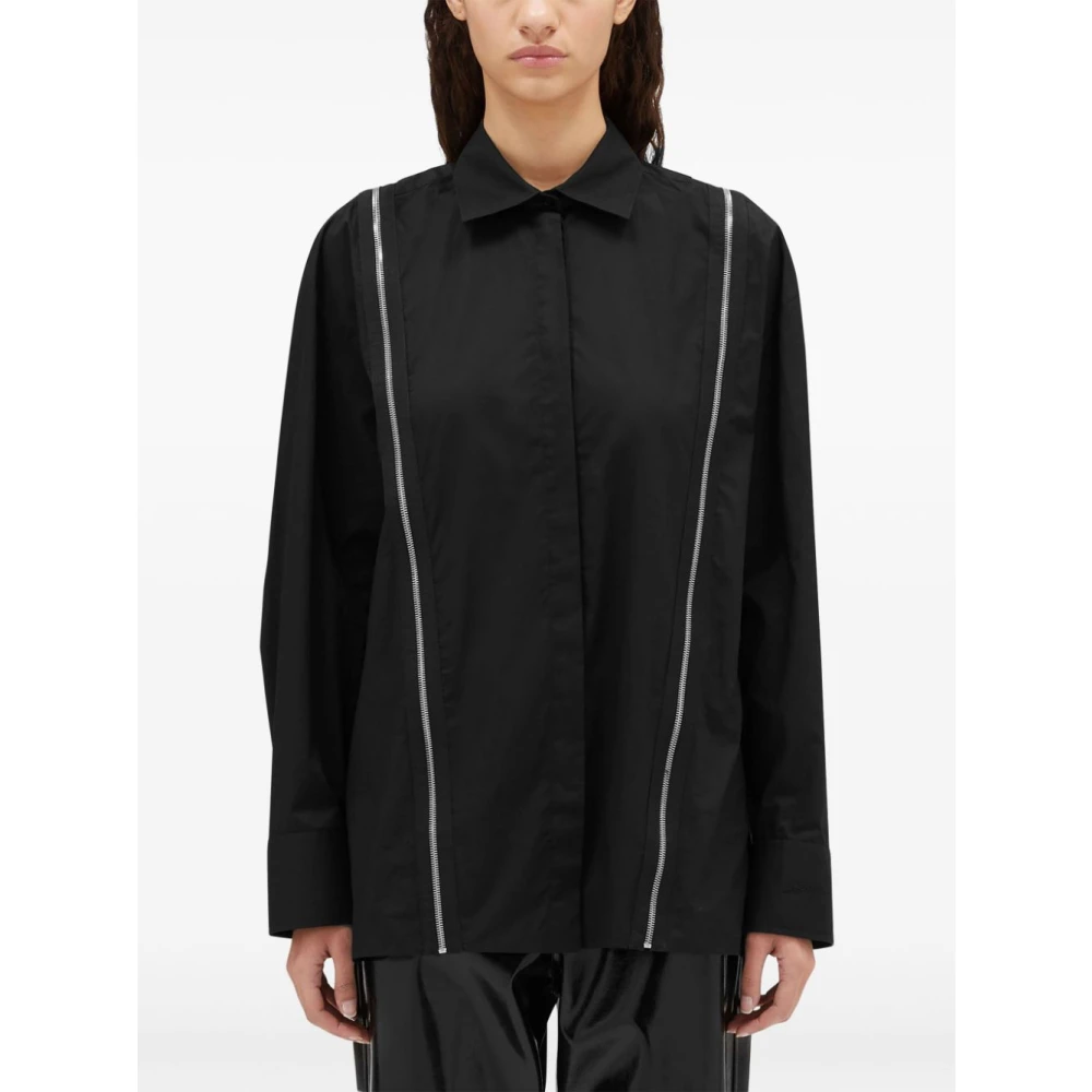Msgm Klassieke Zwarte Blouse met Zijritsen Black Dames