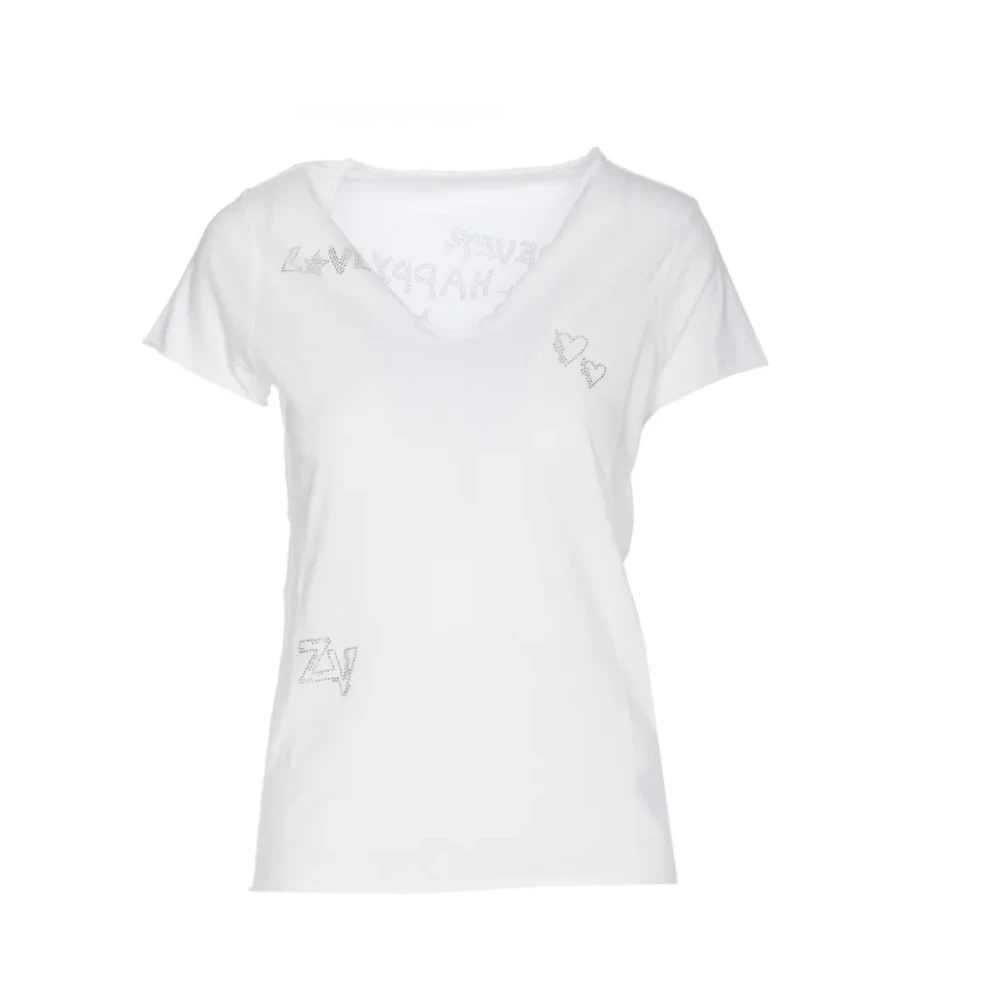 Zadig & Voltaire Witte Katoenen T-shirt met Strass Versieringen White Dames