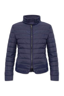 Piumino oversize blu navy con inserti in cotone a righe