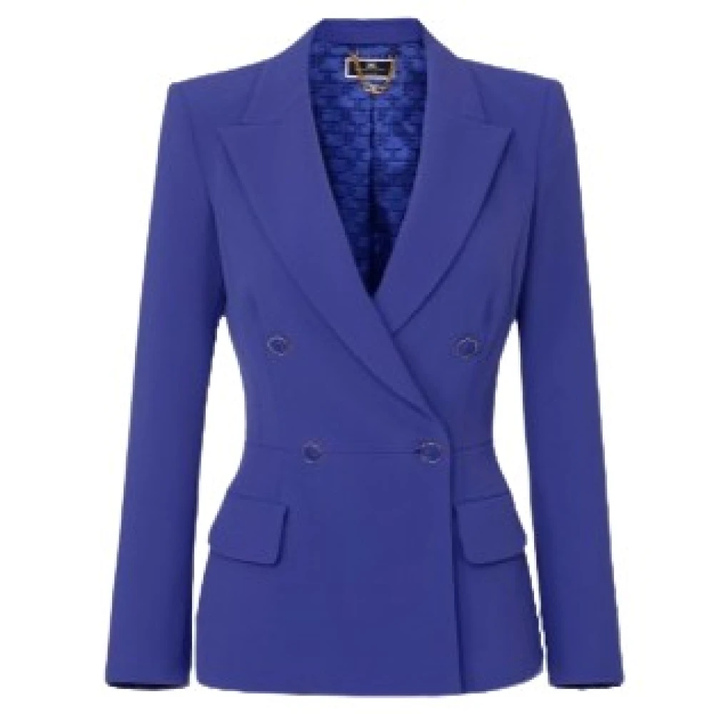 Elisabetta Franchi Blauwe Double-Breasted Crêpe Jas met Zakken Blue Dames