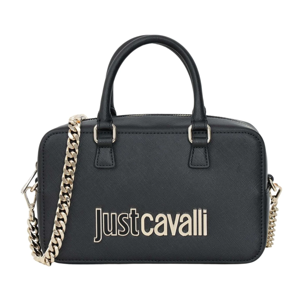Just Cavalli Zwarte schoudertas met tweekleurig logo Black Dames
