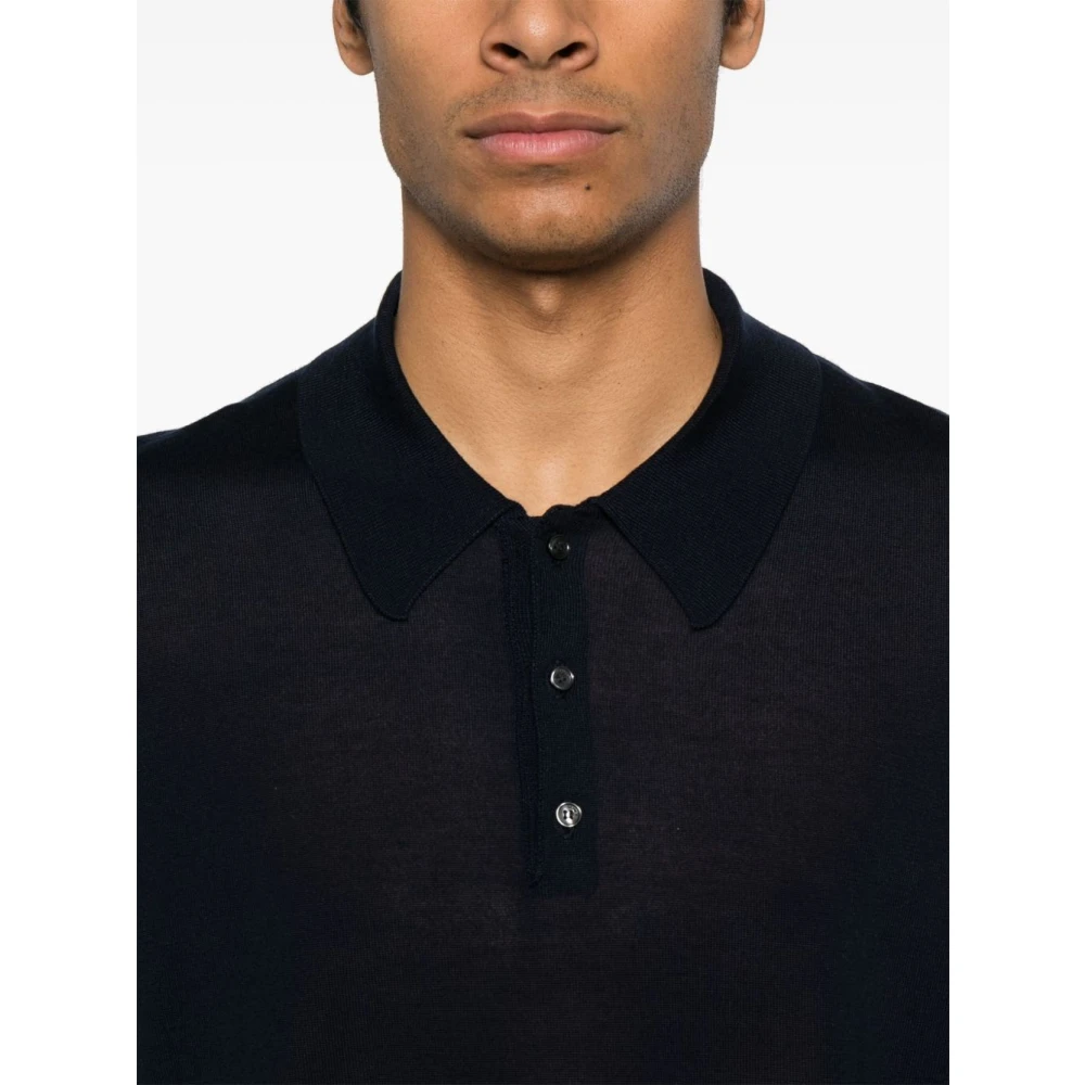 Laneus Blauwe Polo Shirt Geribbelde Manchetten Blue Heren