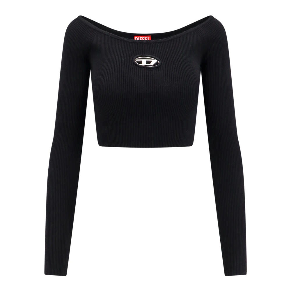 Diesel Zwarte Ronde Hals Lange Mouw Top Black Dames