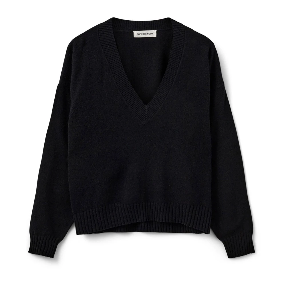 Sofie Schnoor Black V-Neck Knitwear, Female, S, V-Neck Jumper Edensw Style