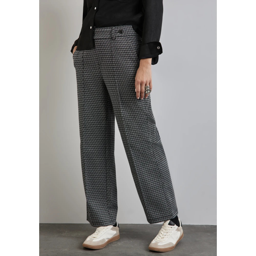 Street One Jacquard Broek Casual Fit High Waist Black Dames