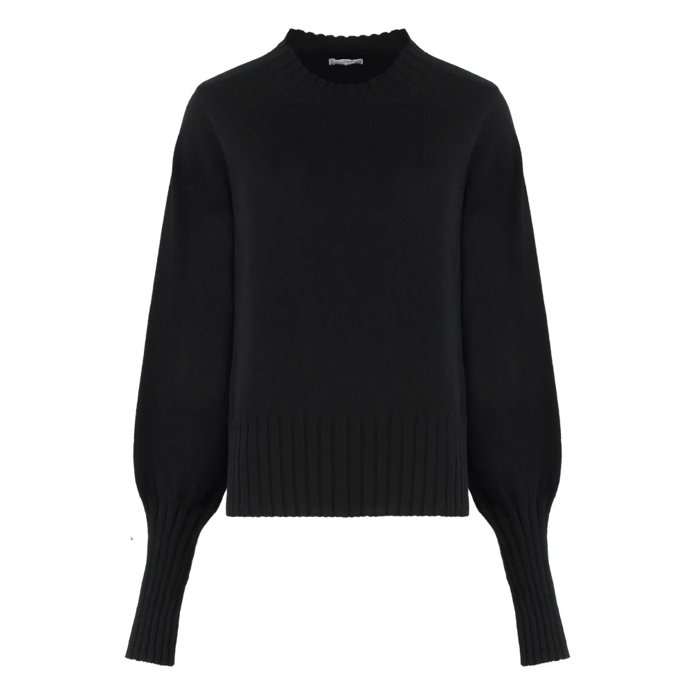 Malo Luxe Cashmere Sweater Ribgebreide Boorden Black Dames