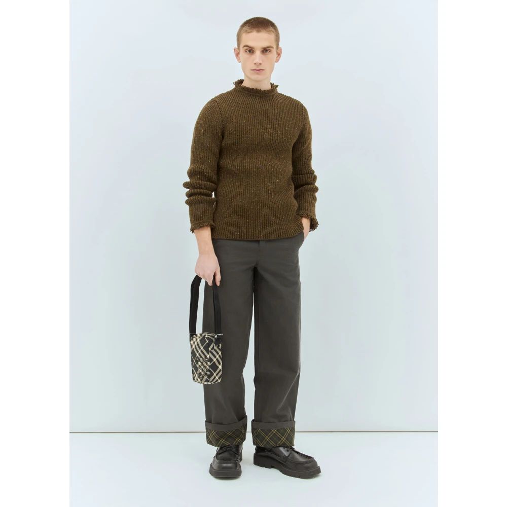 Burberry Fringed Wool Sweater Brown Heren