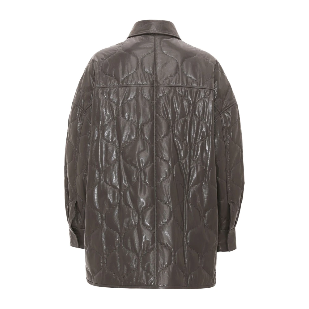 Remain Birger Christensen Gewatteerde Leren Jas Eiffeltoren Gray Dames