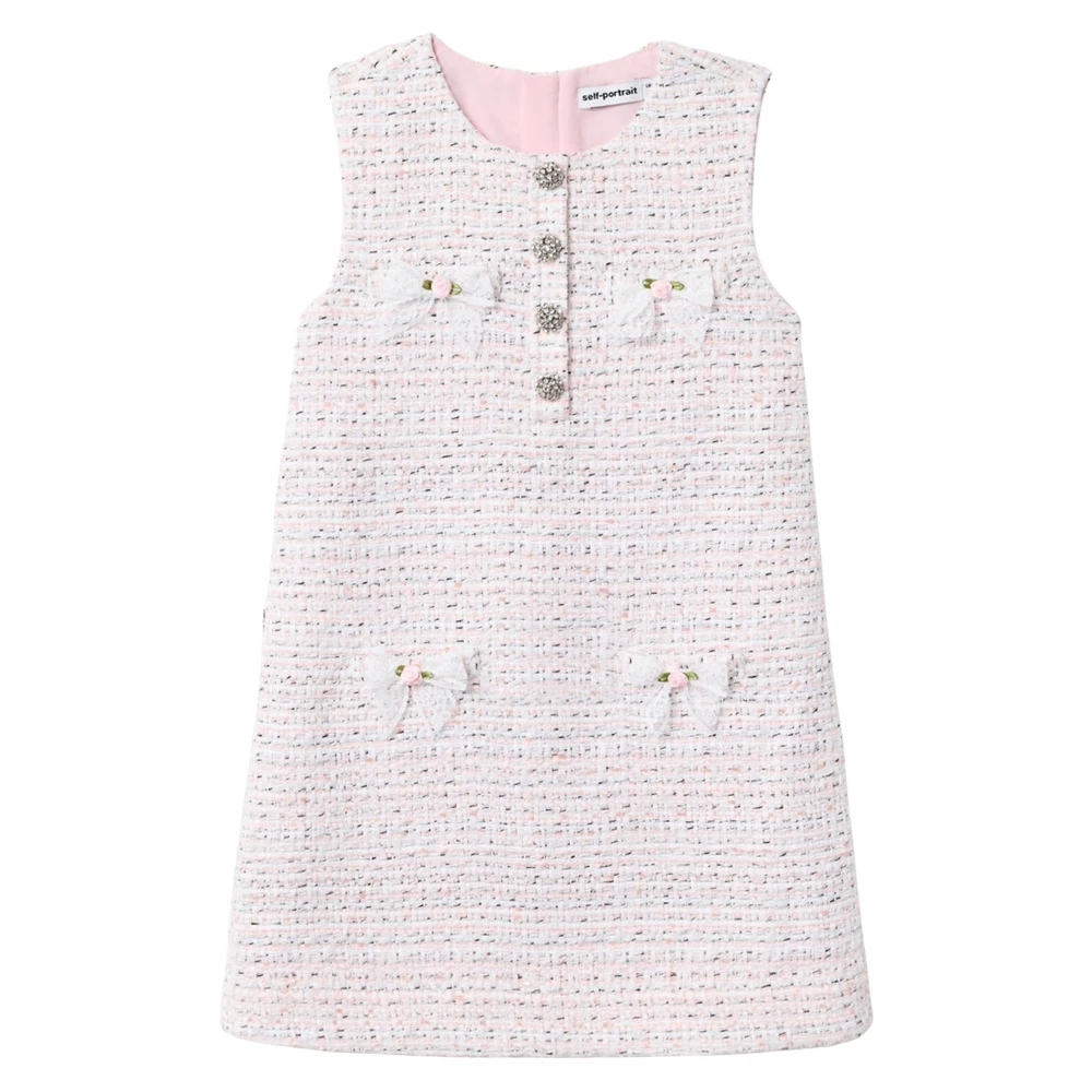 Self Portrait Boucle Lace Bow Dress - Female - Dresses - Pink - 6 Y | 116 Cm - Kids