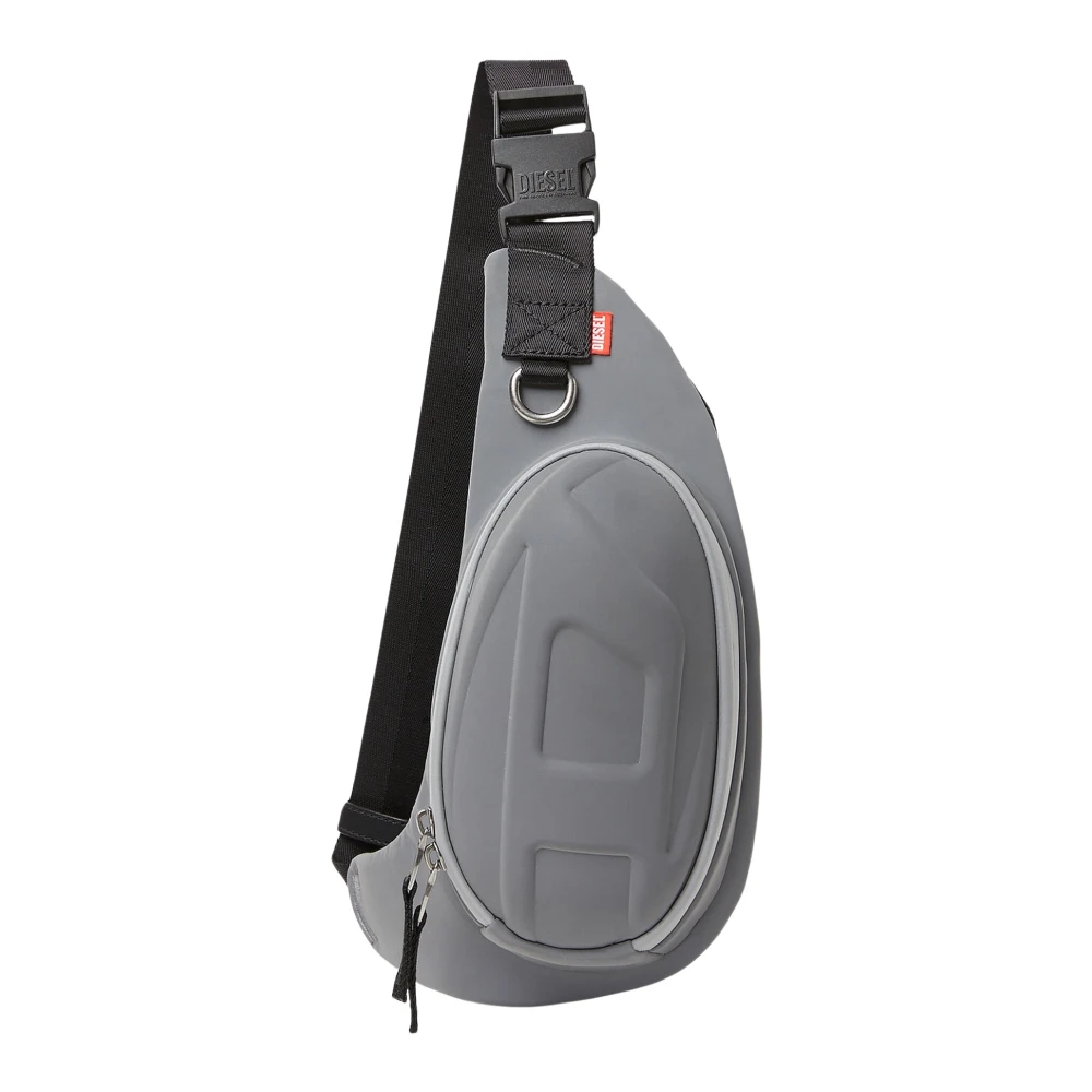 Diesel 1DR-Pod Crossbody Hard shell sling bag in reflective fabric Gray