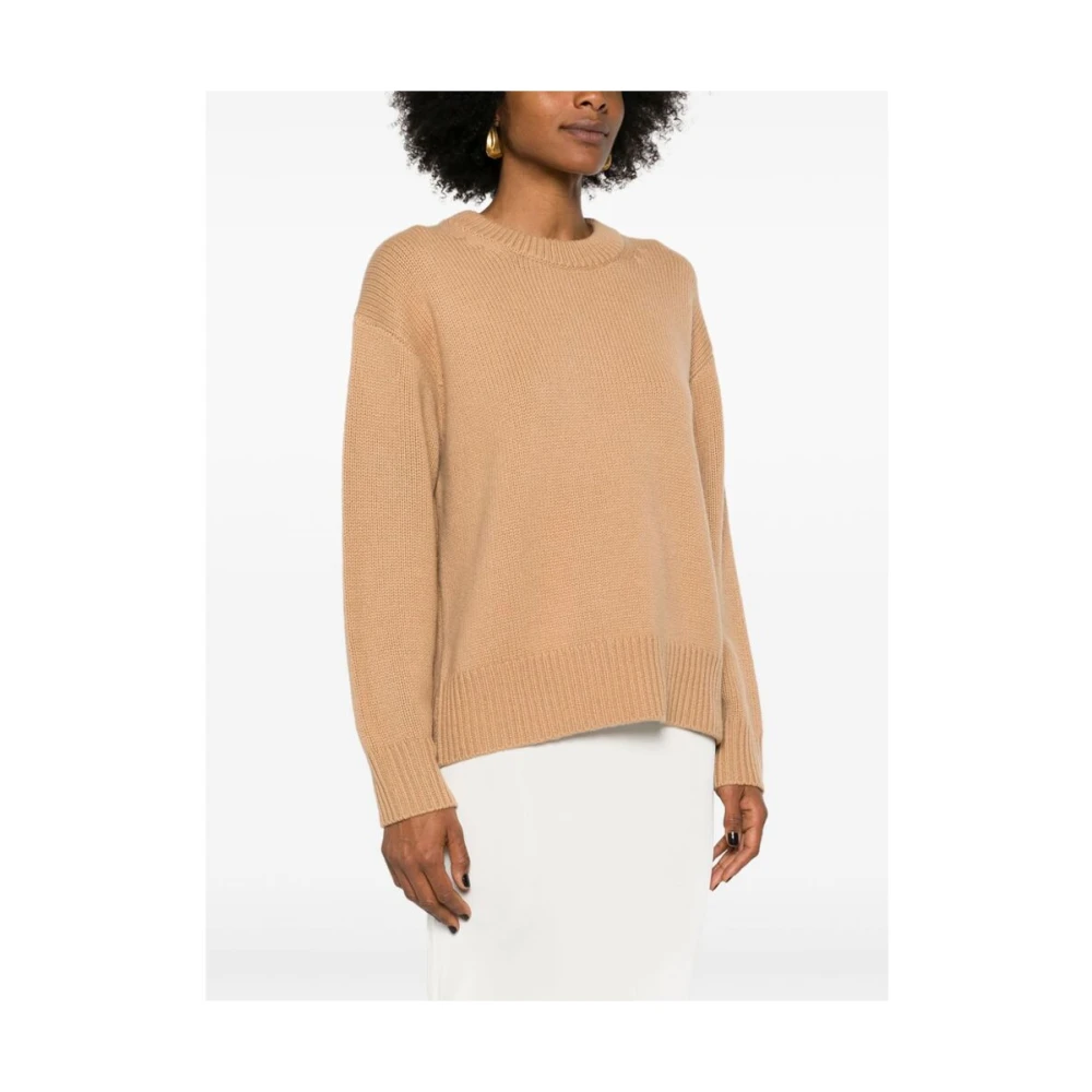 Lisa Yang Beige Cashmere Gebreide Crew Neck Sweater Brown Dames