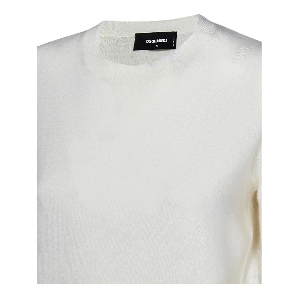 Dsquared2 Witte Wol Crewneck Sweater met Logo White Dames