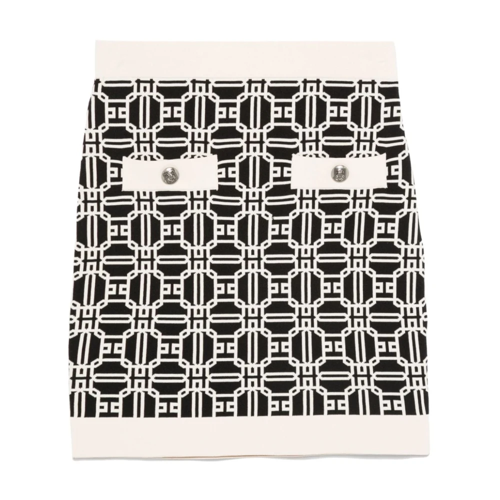 Elisabetta Franchi Zwarte Jacquard Logo Rok Black Dames