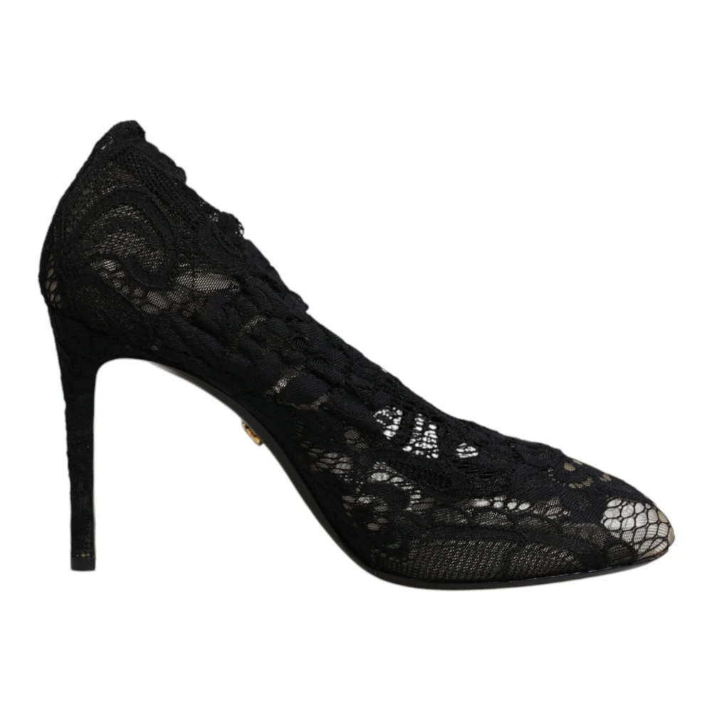 Dolce & Gabbana Women's Black Lace Stretch Heel Boots Shoes