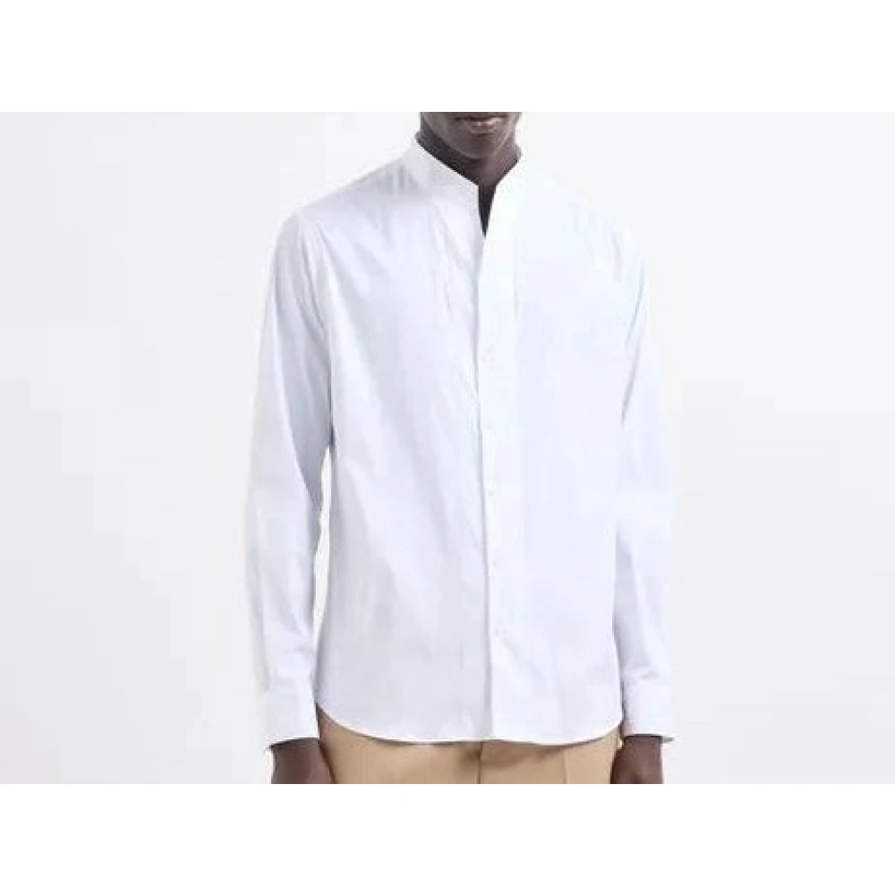Emporio Armani Witte Koreaanse Kraag Lange Mouw Overhemd White Heren