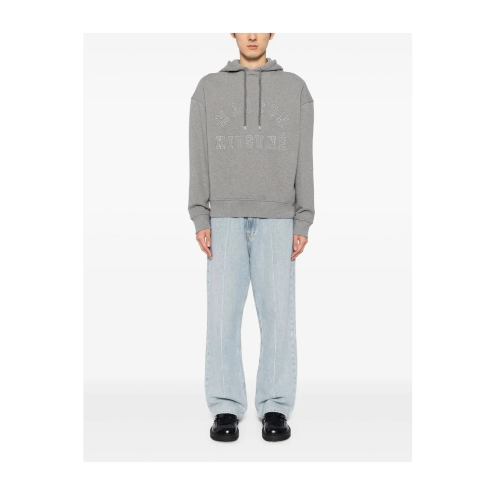 Maison Kitsuné Geborduurd Logo Grijze Sweater Hoodie Gray Heren