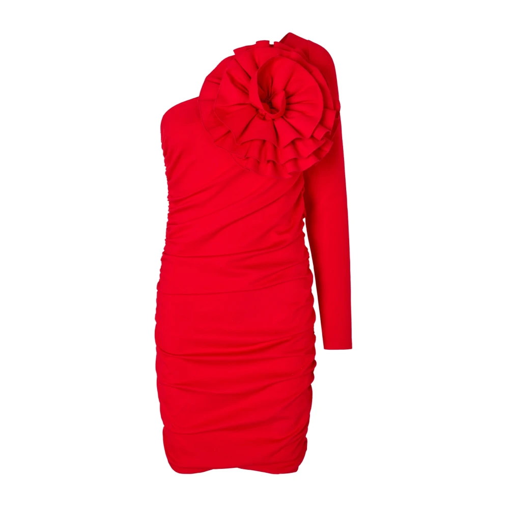 Cras Rode One-Shoulder Jurk met Grote Bloem Red Dames