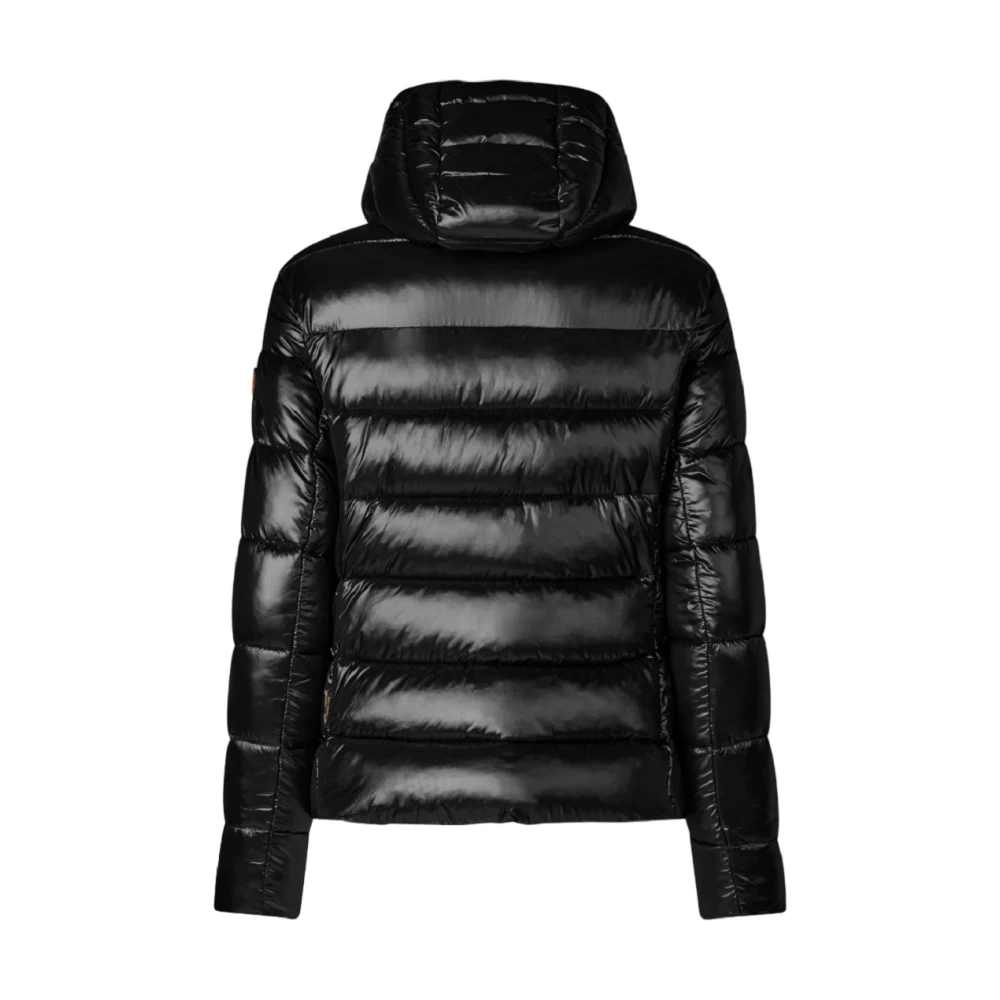 Save The Duck Zwarte jas met unieke gelakte afwerking Black Dames