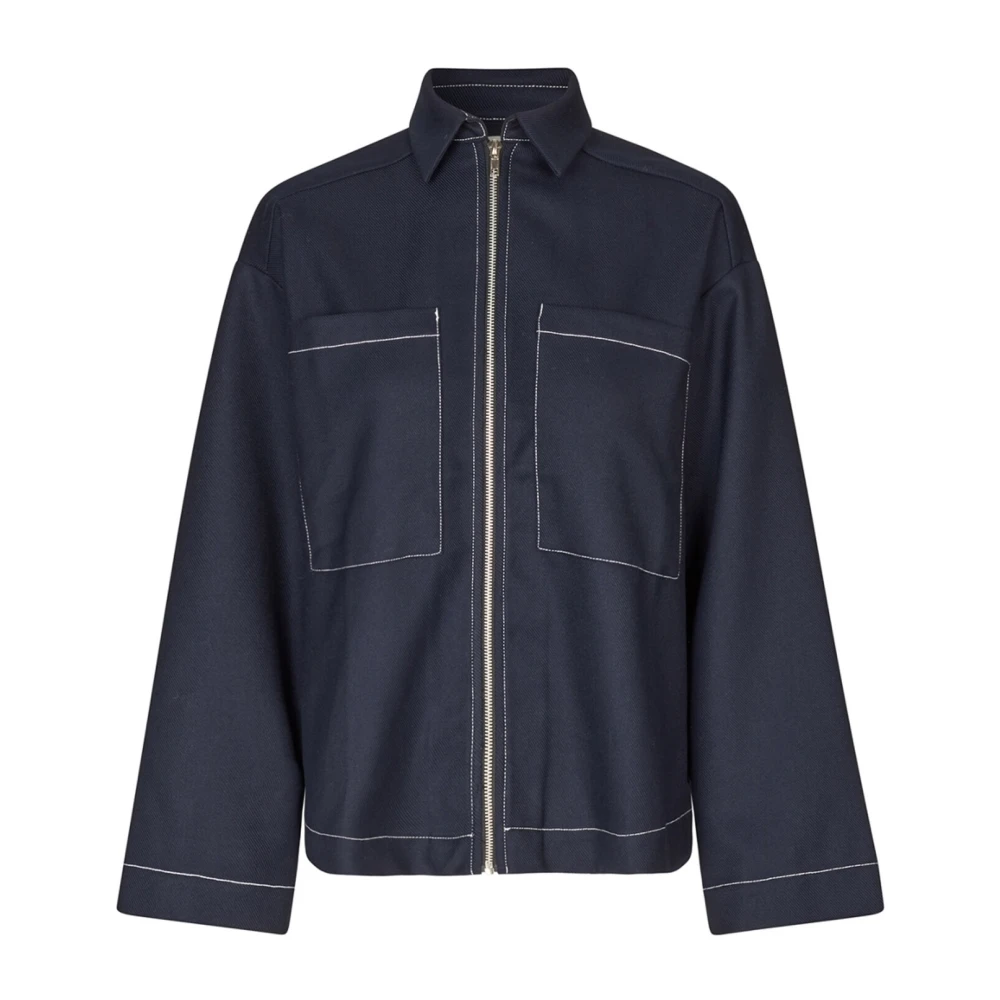 Lollys Laundry Donkerblauwe Oversized Jas met Zakken Blue Dames