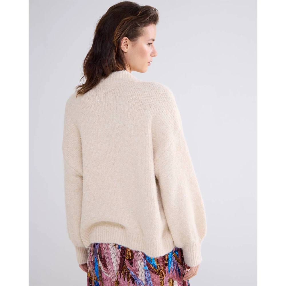 Summum Woman Gezellig Melange Gebreid Vest met Broches Beige Dames