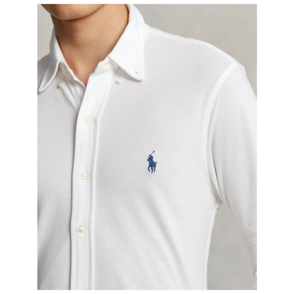 Polo Ralph Lauren Fijne Piqué Katoenen Overhemd White Heren