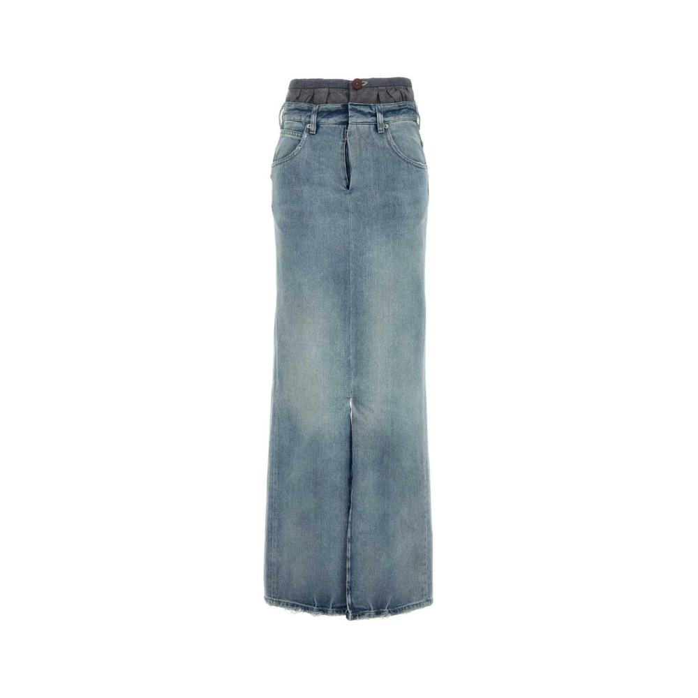 Maison Margiela Women's Blue Denim Skirts, 2XS, Maxi Denim Skirt With Slit
