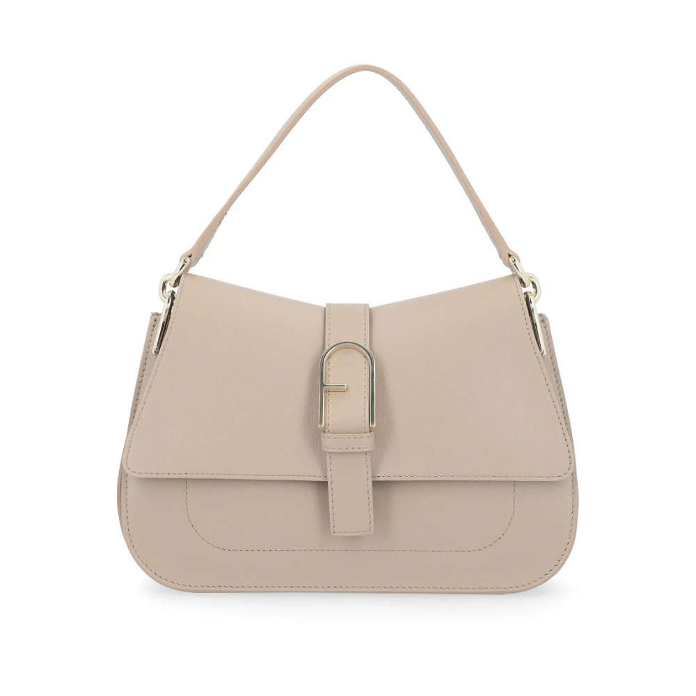 Furla Women's Gray Flow M Leather Handbag In Greige
