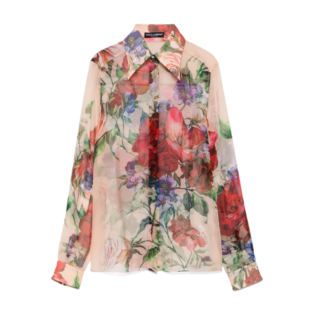 Dolce & Gabbana Women's Pink Multicolour Shirt Semi-Sheer Style