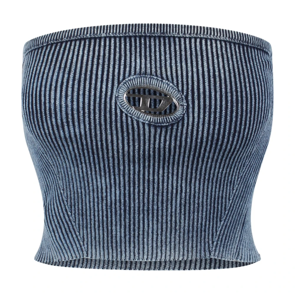 Diesel Geribbelde top met Oval D Blue Dames