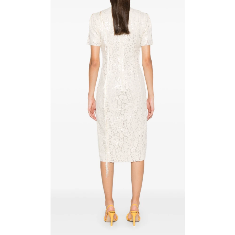 Msgm Bloemen Pailletten Midi Jurk Beige Dames