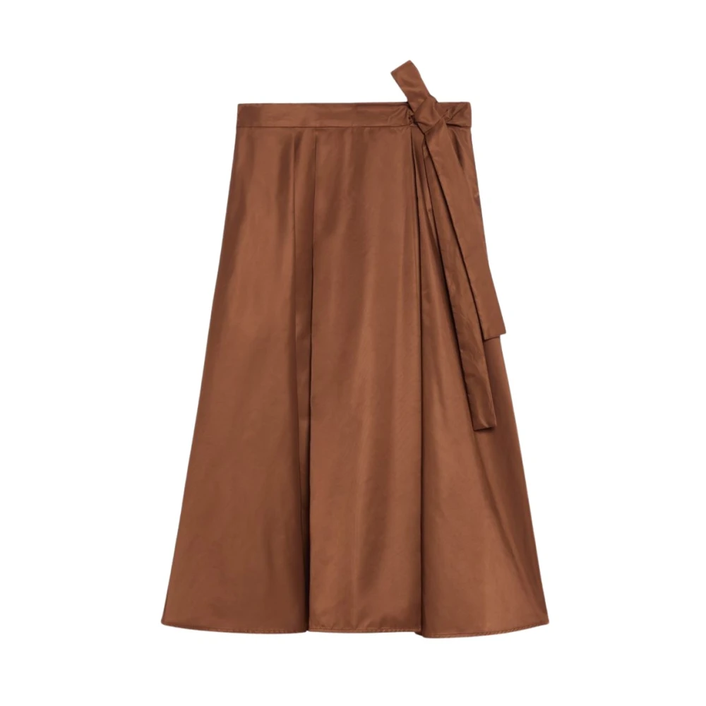 Max Mara Weekend Geplooide Midi Rok met Asymmetrische Riem Brown Dames