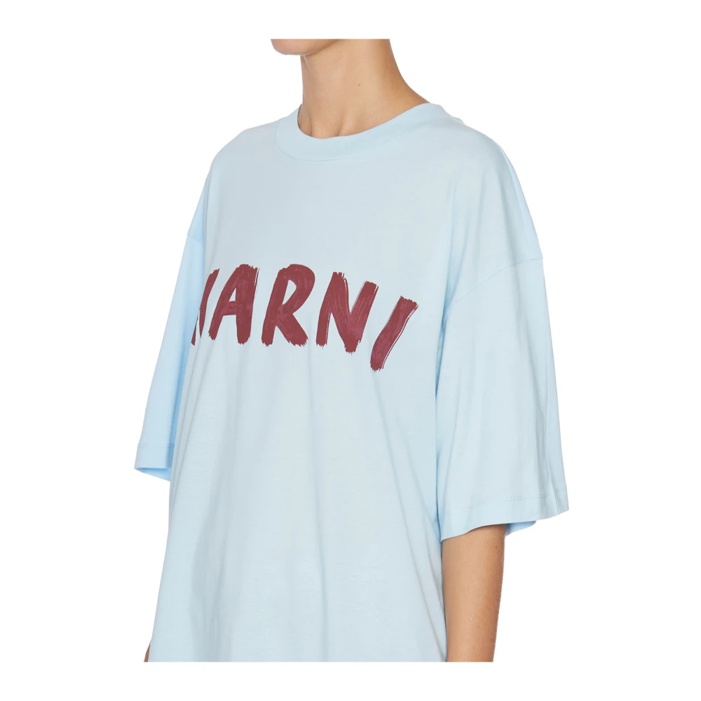 Marni Katoenen Logo T-Shirt Blue Dames