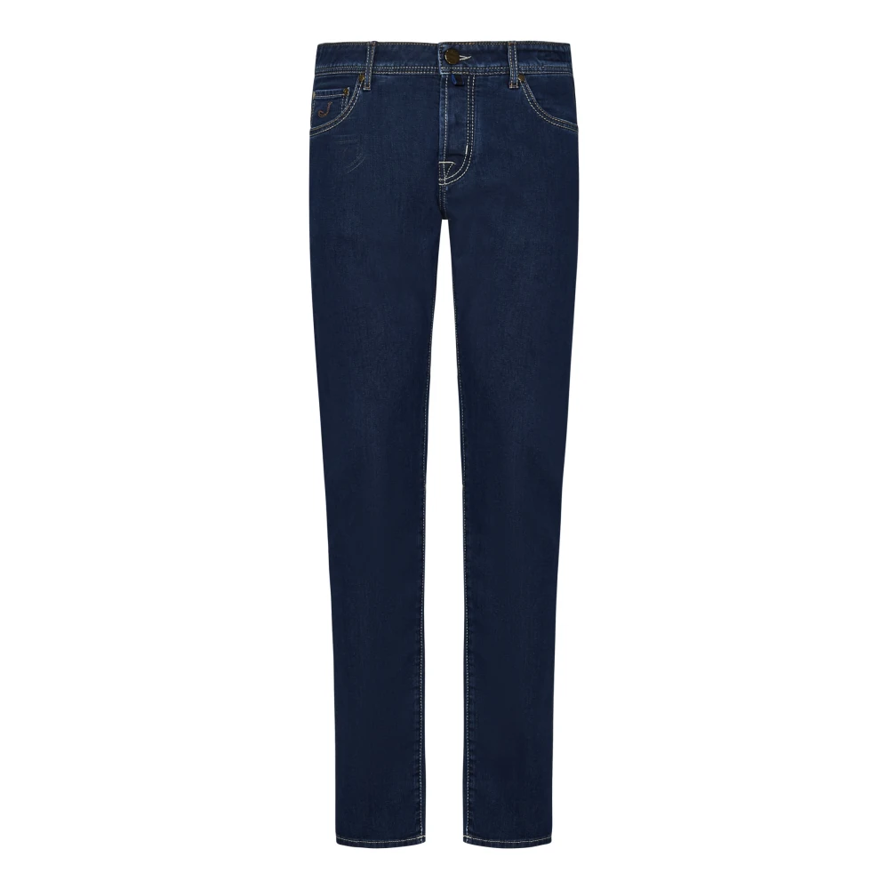 Slim-fit Mørkeblå Jeans med Lommetørkle