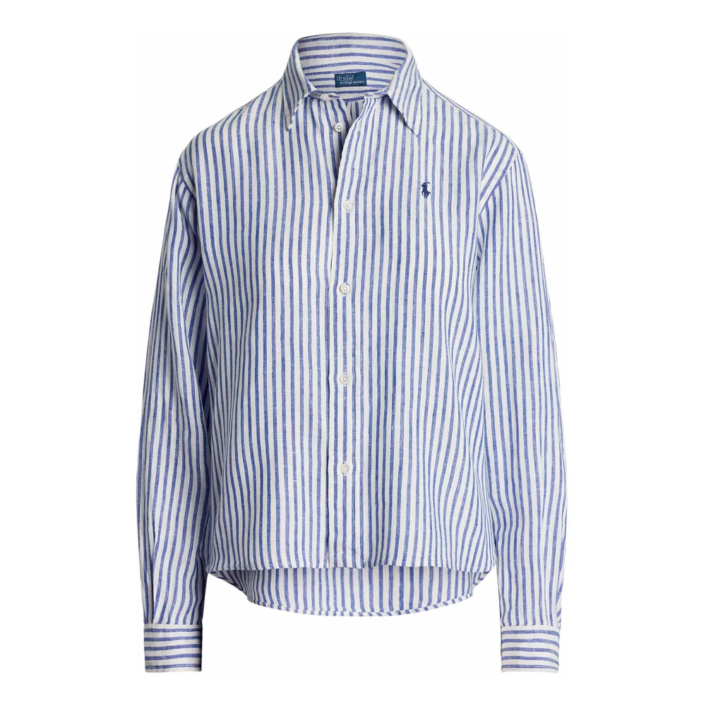 Polo Ralph Lauren Gestreepte witte shirt met pony borduurwerk Blue Dames