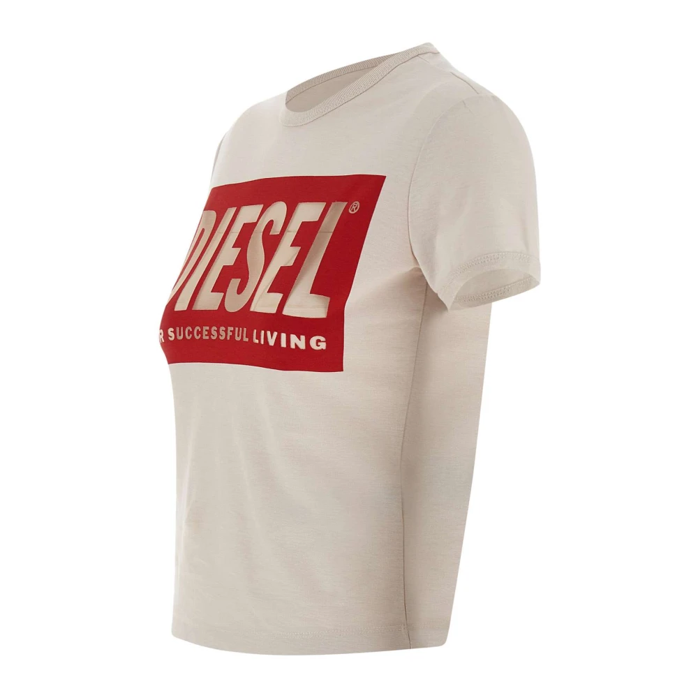 Diesel Malun Dames T-shirt met Rood Logo Beige Dames
