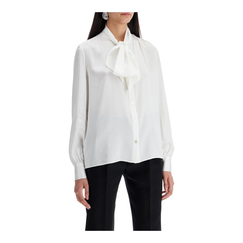 Alessandra Rich Zijden Blouse met Lavallière Kraag en Ballonmouwen White Dames