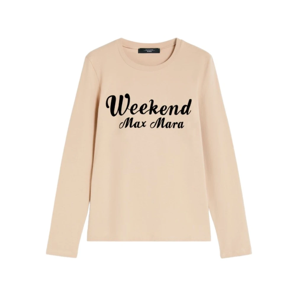 Max Mara Weekend Grafische Print Lange Mouw Katoenen T-shirt Beige Dames