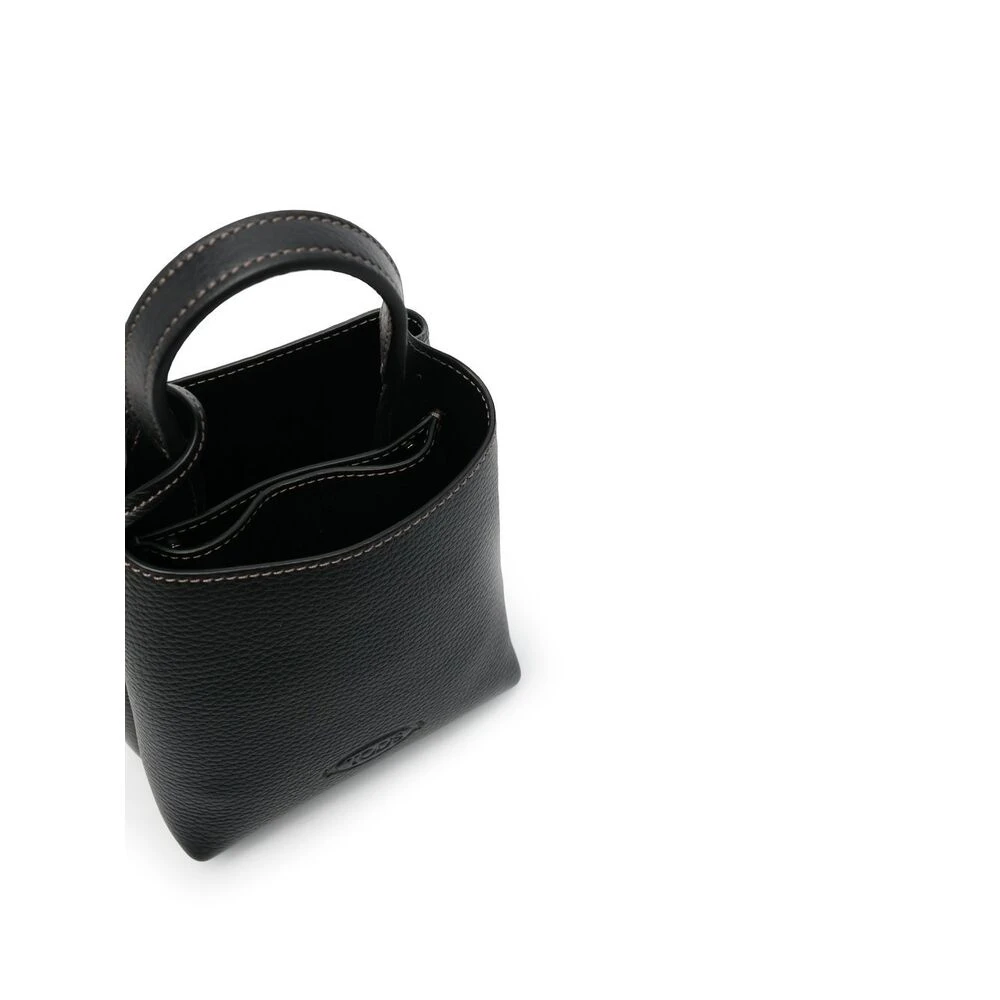 TOD'S Zwarte Leren Logo Plaque Handtas Black Dames